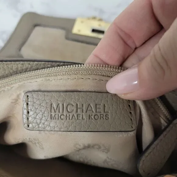 Michael Kors Sloan Small Shoulder Flap Beige Pebble Leather Bag Gold Chain Strap